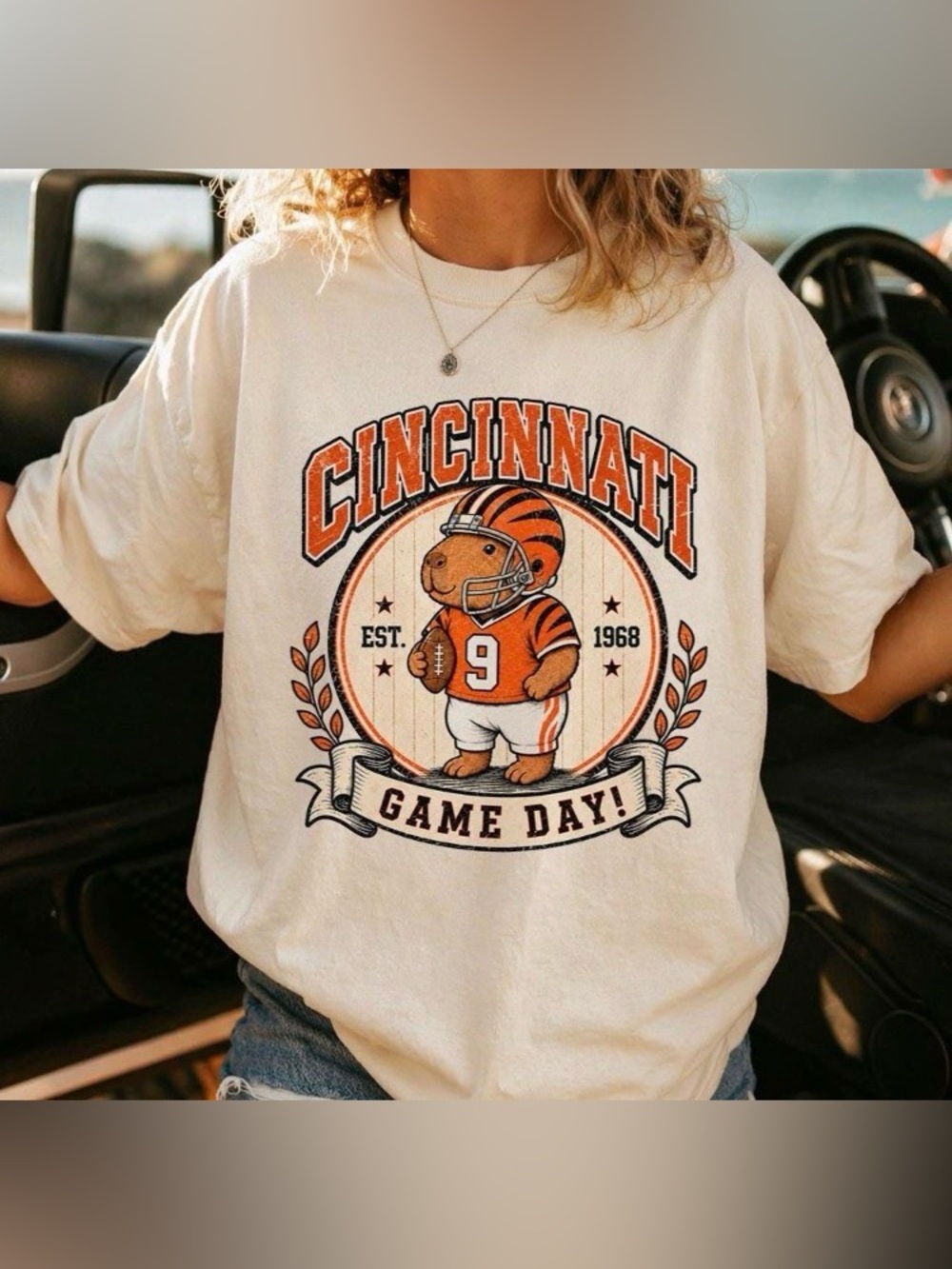 Cincinnati Capybara Football T-Shirt, Vintage Game Day Sports Graphic Tee
